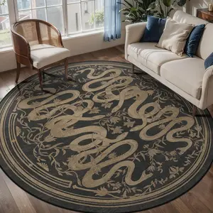 Round Snake Pattern Floor Mat, Non-slip Washable Floor Carpet, Modern Indoor Rug, Decorative for Home Living Room Bedroom Hotel Dormitory