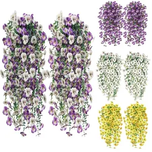 4 Piece Artificial Pansy Wall Hanging, Plant Silk Flowers for Home Wedding Outdoor Garden Decor, Indoor Outdoor Decoration, Artificial Fake Plants