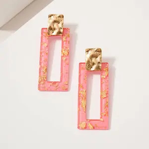 Rectangle Gold Leaf Dangling Earrings