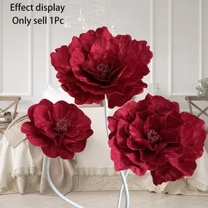 Large Artificial Velvet Peony Flower Stem Home Decor Wedding Display Photography Prop Realistic Large Rose Pole Vase Filler