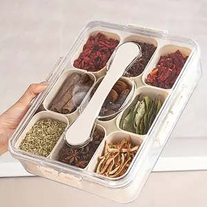 1pc,Divider Tray with Lid and Handle (Large Nine Compartments),Kitchen Storage Box,Divider Tray,Portable Snack Box,Kitchen Organizer,Candy Storage Box,Perfect for Party,Home Kitchen Use