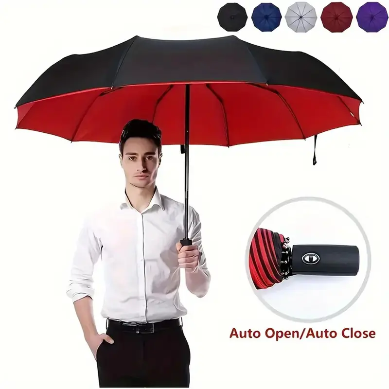 Double-Layer Windproof Umbrella, 10 Rib Structure, Semi-Automatic Opening, Folding Design, Travel Essential, Fashionable Letter Pattern, Valentine's Gift