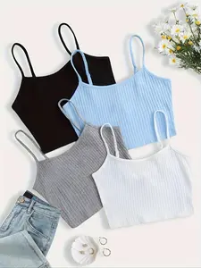 Women's Solid Adjustable Strap Cami Top, Casual Sleeveless Top for Summer, Ladies Clothes for Daily Wear