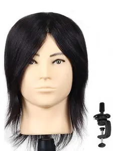 12 Inch Barber Mannequin Head Male, 100% Real Hair, Styling Practice Doll Head, Includes Free Clamp Stand, Ideal for Hairstylists