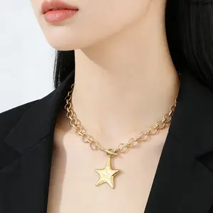 OT Toggle Clasp Irregular Star Pendant Necklace, Chunky Oval Link Gold Silver Statement Choker summervibes