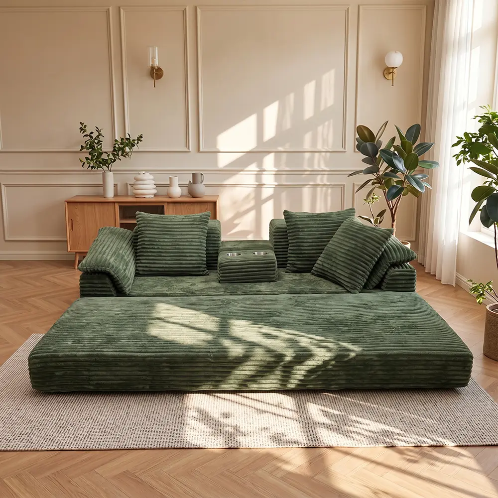 78" Vintage Denim Suede Convertible Cloud Sofa Bed, Foldable Compressed Mattress with Modular Fixed Frame, Adjustable Armrests, Modern Cloud & Heart Shaped Chair, Multifunctional Fabric Sofa Bed, Ideal Furniture for Apartments and Living Rooms