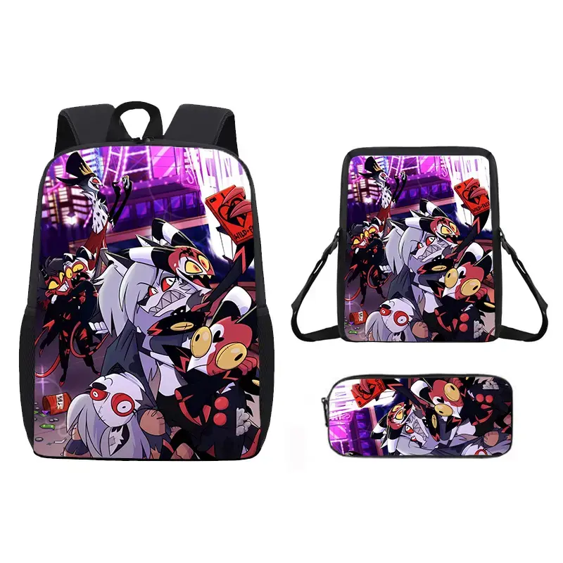 Cartoon Haz-bin Hotel Charlie-Alastor Kids School Backpack with Lunch Bags ,Pencil Bags ,School Bags for Boys Girls Best Gift