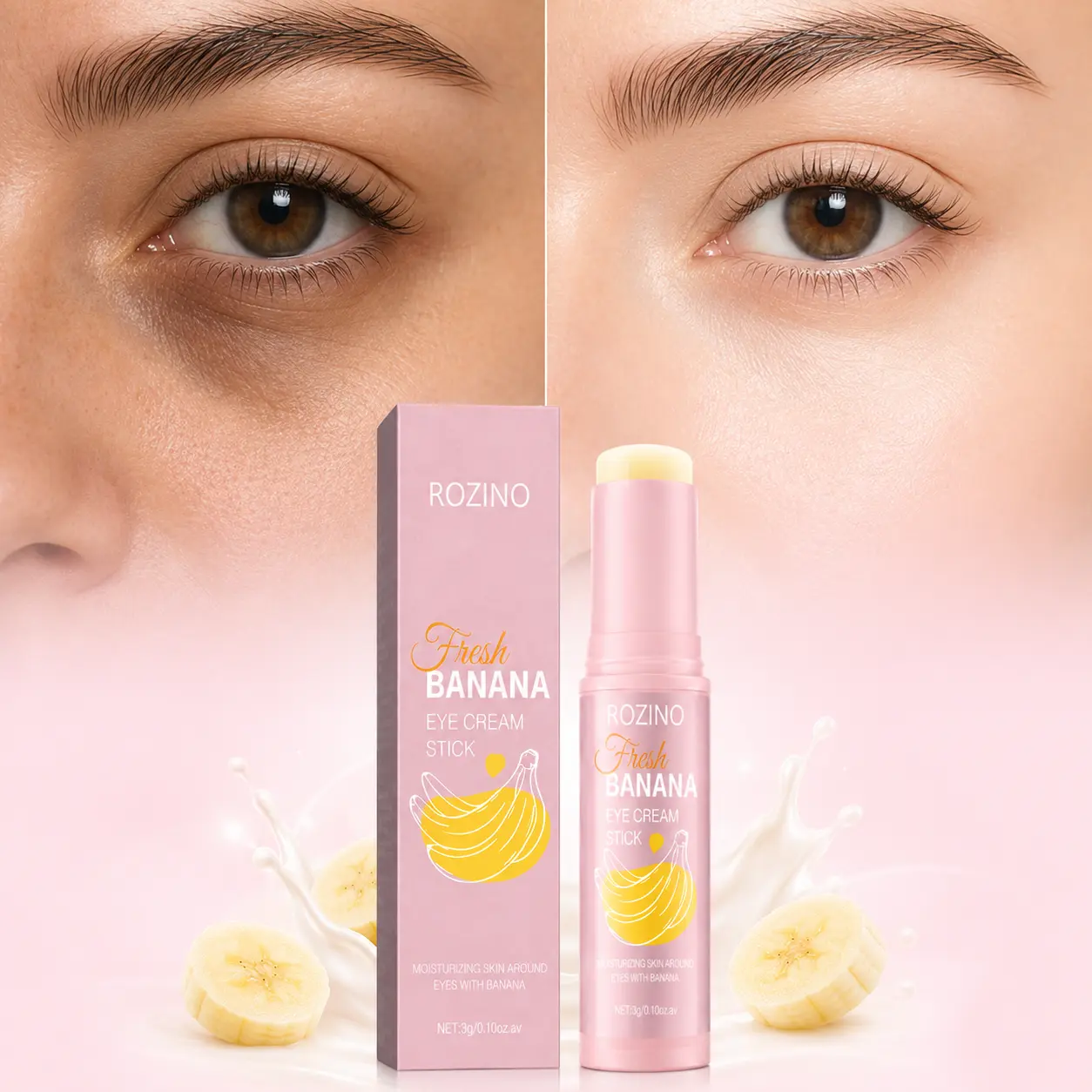 ROZINO Banana Eye Cream Stick, Moisturizing Under Eye Balm Stick for Hydration & Radiant Looking Eyes, Portable Skincare Essential with Banana Extract, Daily Eye Care, 3g Lightweight Moisture