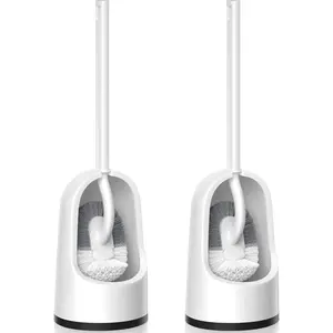 Toilet Brush, 2 Pack Toilet Brush and Holder Set with Durable Curved BristlesToilet Scrubber, Toilet Bowl Brush with Extra Long Handle,Toilet Cleaner with  for Bathroom Deep Cleaning (2, White)