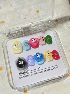 Dopamine Color Cartoon Press-On Nails – Handmade Cute Kawaii Style | Bright & Playful Nail Art