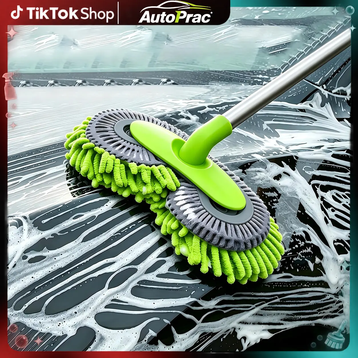 【ToolUpgrade】43'' Long Handle Car Wash Mop Brush, 360° Rotating, Detail Cleaning, 3X Fast Clean, Retractable Aluminum Alloy pole (durable), soft chenille Material, Avoid Scratching, Suitable for Car, RV, Truck, SUV and Home Clean - Car Wash Accessories!