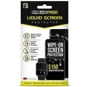 BREAK FREE Liquid Glass Screen Protector With $150 Coverage | Wipe On Scratch and Shatter Resistant Nano Protection for All Phones Tablets and Smart Watches - Universal Fit
