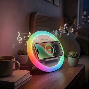 4-in-1 Wireless Induction Charging Bluetooth Speaker with LED Light, Universal Speaker Base & Standwith Surround Sound, Portable Desktop Holder for Home, Bathroom, Decoration, Unisex Gift