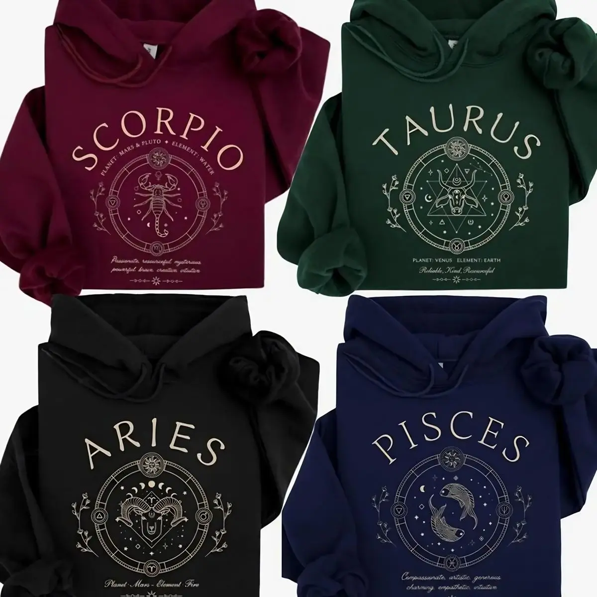 FULL 12 ZODIAC Mystic Symbol Hoodies, Vintage Astrology Constellation Pullover for Women for Men, Gift For Birthday , Gift For Her