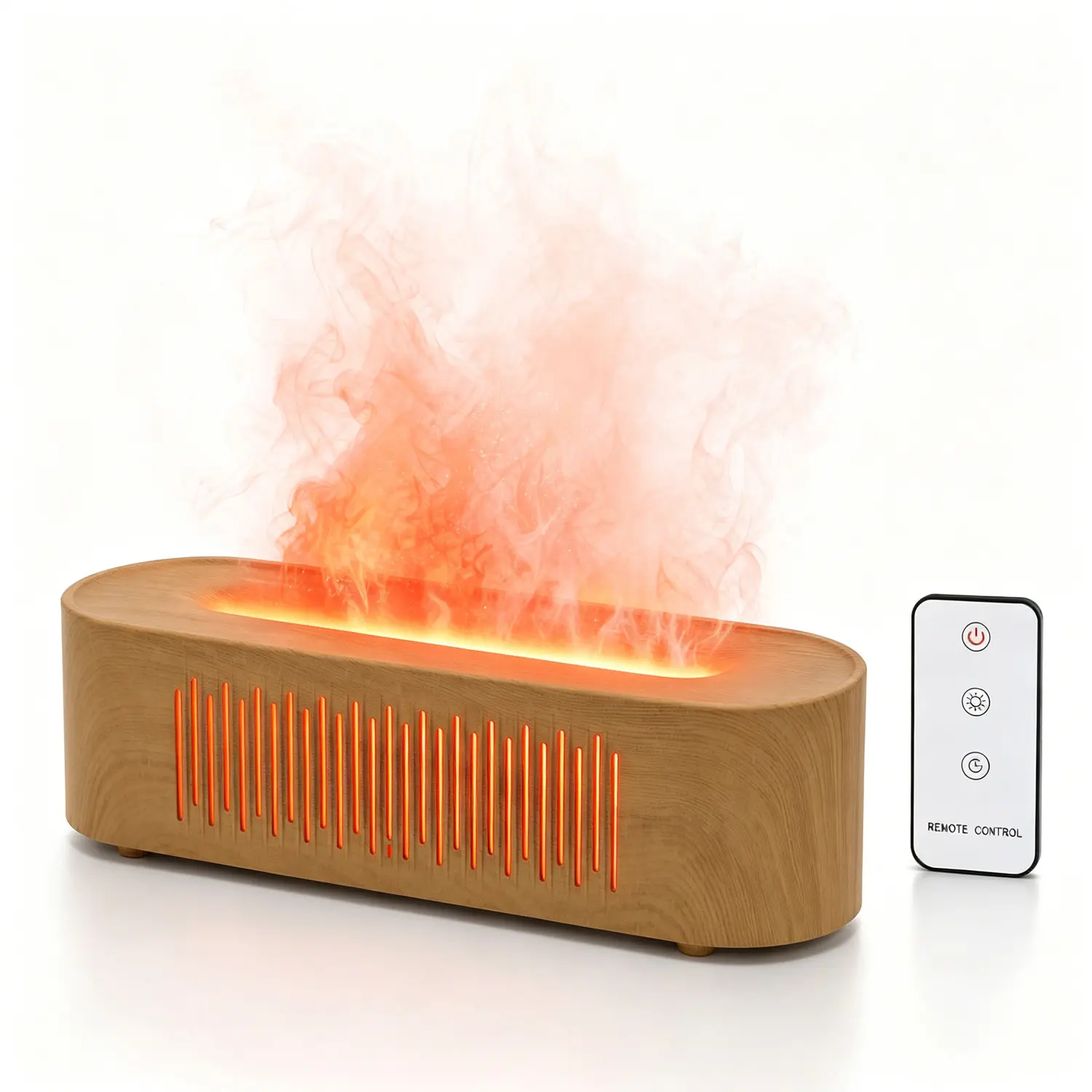 Fireplace Flame Diffuser, 260mL Ultrasonic Humidifier with Realistic Flame Effect, Remote Control, Color Changing LED Lights & Timer for Bedroom, Living Room