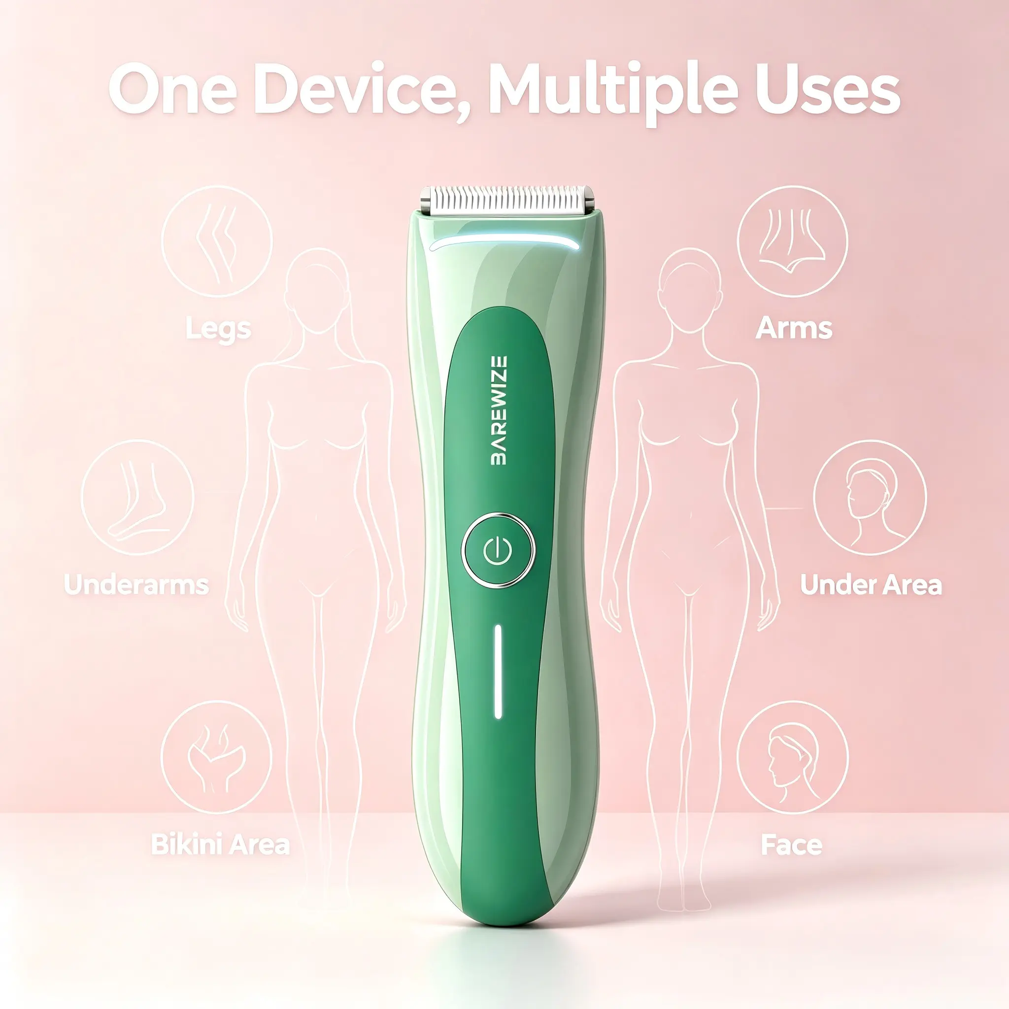 BAREWIZE Women's Upgraded Cordless 3-in-1 Electric Shaver, Rechargeable Body Groomer with Ceramic Blade, LED Spotlight, USB-C Charge, Hypoallergenic IPX7 Water Resistant Dry/Wet Razor for Bikini, Legs (Pain-Free Trim)