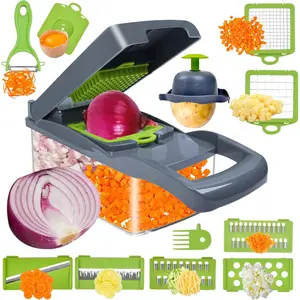 Vegetable Chopper with Container, 14-in-1 Multifunctional Food Slicer & Spiralizer | 8 Stainless Steel Blades, Dishwasher-Safe For Onion,Garlic,Carrots,Zucchini (BPA-Free, Non-Slip Base)