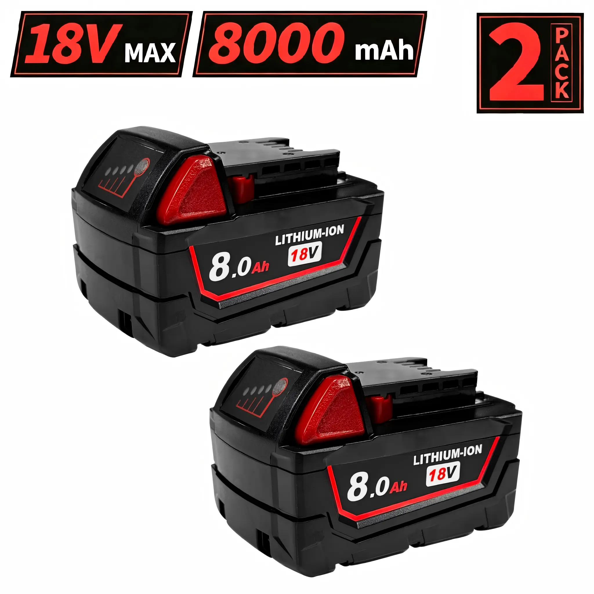 8.0Ah Replacement Battery for Milwaukee M18 Battery Compatible with M18 Battery 48-11-1850 48-11-1852 48-11-1820 48-11-1828 48-11-1830 Cordless Power Tools 2 Pack lithium
