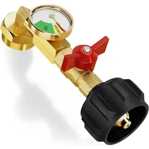 Propane Refill Adapter with Valve and Gauge, Fill 1 Pound Bottles from 20lb Tank, Fits QCC1 / Type1 Propane Tank and 1 Throwaway Disposable Cylinder Propane Bottle Connector
