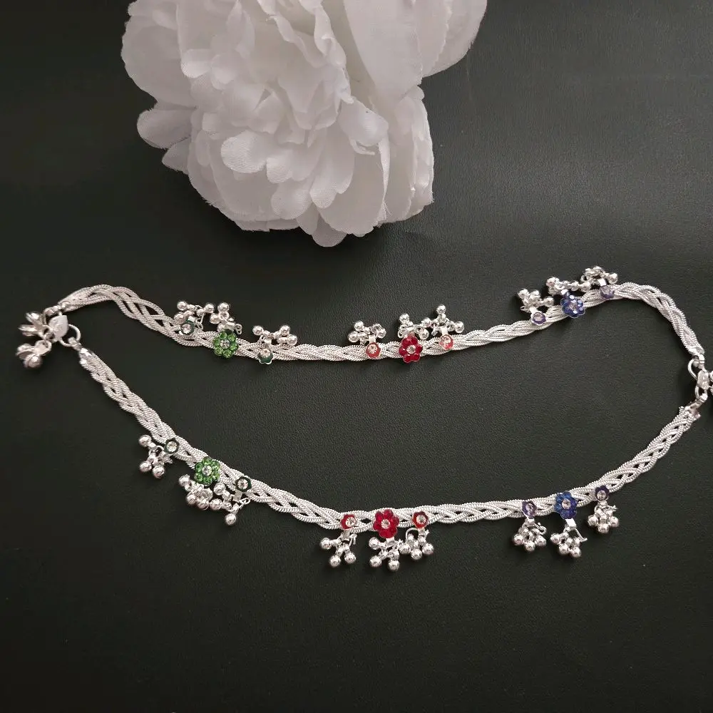 Beautiful Anti Tarnish Anklets One Pair Ankle Bracelet Payal for Women with Sparkling Accents and Delicate Design Featuring Colorful Charms