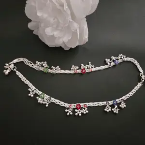 Beautiful Anti Tarnish Anklets One Pair Ankle Bracelet Payal for Women with Sparkling Accents and Delicate Design Featuring Colorful Charms