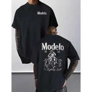 Modelo Graphic Print Men's 100% Cotton T Shirt Classic Round Neck Short Sleeve Casual Sports Tee Soft Breathable Pure Cotton Top Trendy Street Style Loose Fit Daily Outdoor Workout Party Holiday Casual Wear for Men