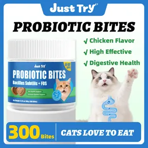 Just Try 300 Bites Cat Probiotic Bites – with Bacillus Subtilis & FOS to Support Gut Health & Healthy Immune System - Chicken Flavor 6.35 oz