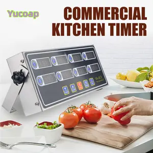 Yucoap Kitchen Timer CAL-8B Calculagraph Stainless Steel Multi-Channel Digital Display Timer with LED Interface Adjustable Bracket Alarm Function