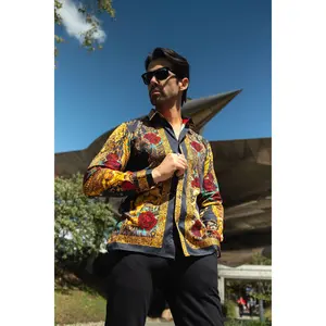Barabas Radiant Sculpt Button-Down Shirt, Long-Sleeve, Slim Fit, Floral & Unicorn Print, Baroque Design