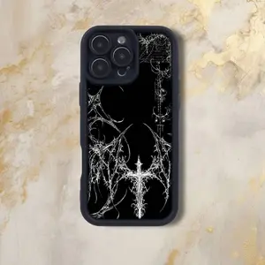 Gothic C-Cyber Sigil Cross Phone Case For iPhone 17,16,15,14,13,12,Pro,Max,Plus,E,SE4,Air, emery Black Full Coverage TPU