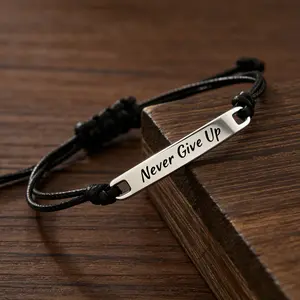 Never Give Up Inspirational Bracelet, Trendy Versatile Stackable Bracelet, Unisex Adjustable Rope Woven Inspirational Jewelry, Encouragement Gift for Tough Days