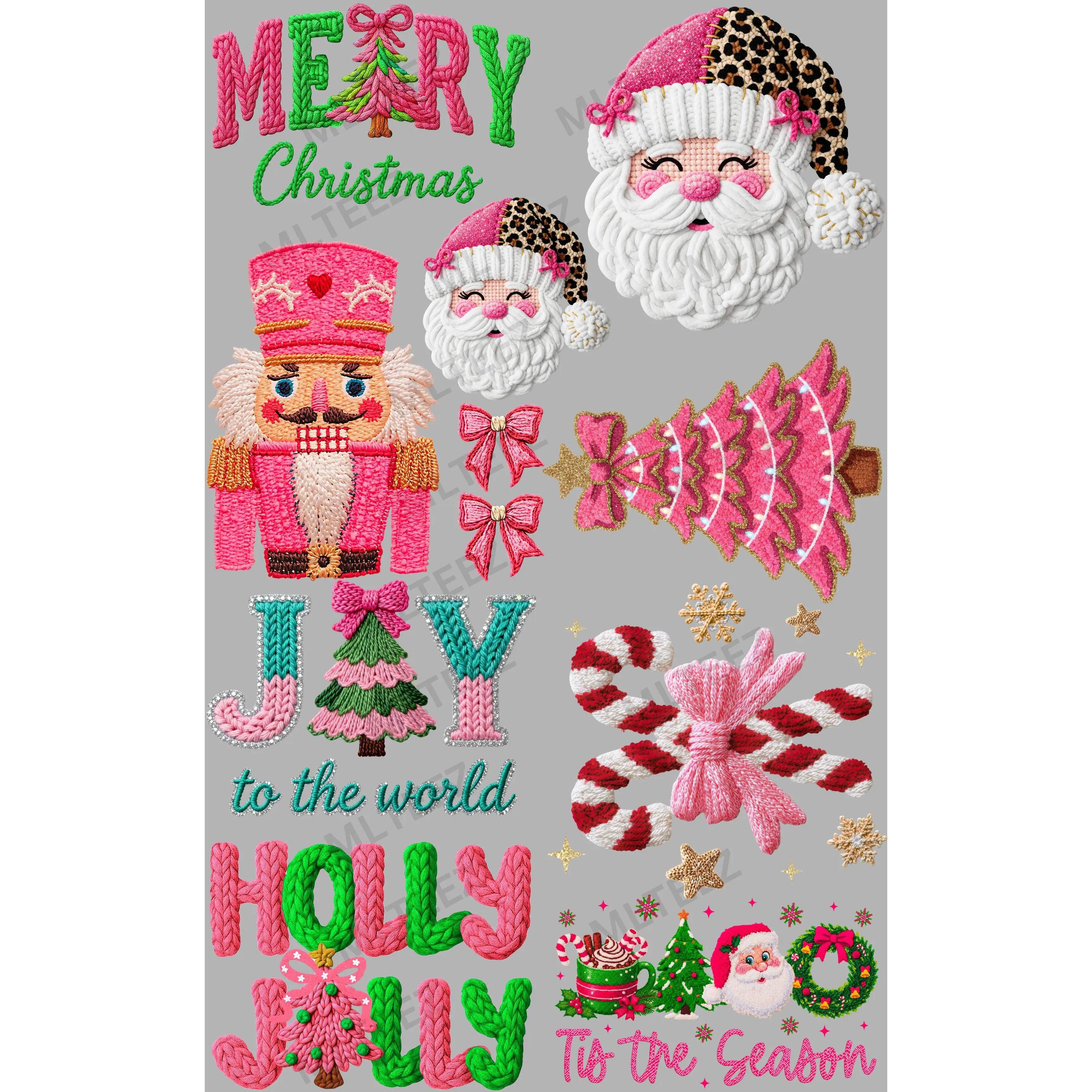 PINK CROCHET MERRY CHRISTMAS (1) PREMADE GANGSHEET  - 22X36  DTF TRANSFERS - DIRECT TO FILM