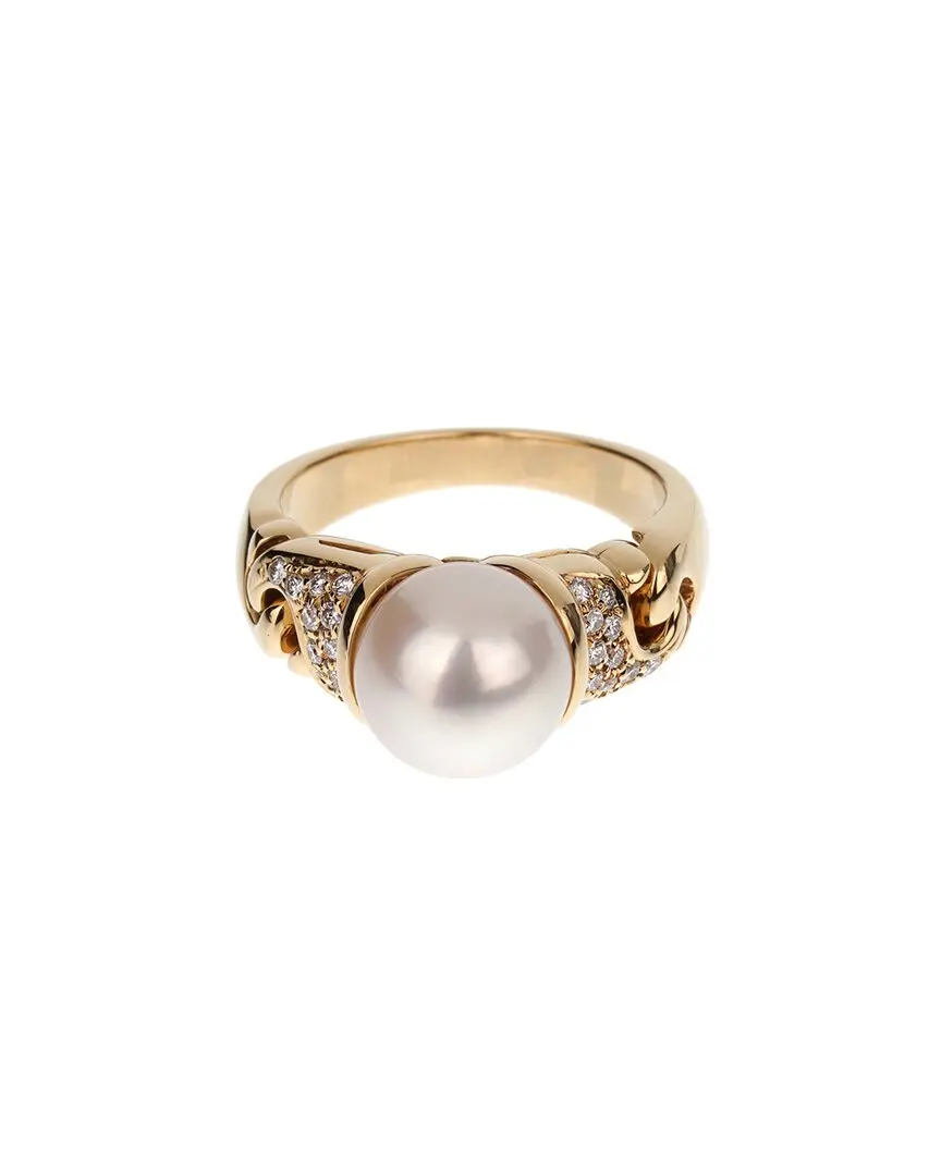 Bvlgari 18K 0.30 ct. tw. Diamond & 9.2mmmm Pearl Cocktail Ring (Authentic Pre-Loved)