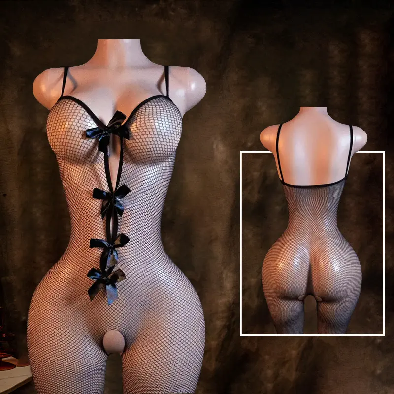 Women's Fishnet Bodysuit, Semi-Sheer High Waist with Bow Accent, High Elasticity Black Knit for Holiday Outfits, Elegant, Butterfly, Fabric, Mesh Bodystocking, Soft Knit Bodysuit, Lady, Soft Lightweight Lingerie, Clothes, Lingerie For Women, One Size
