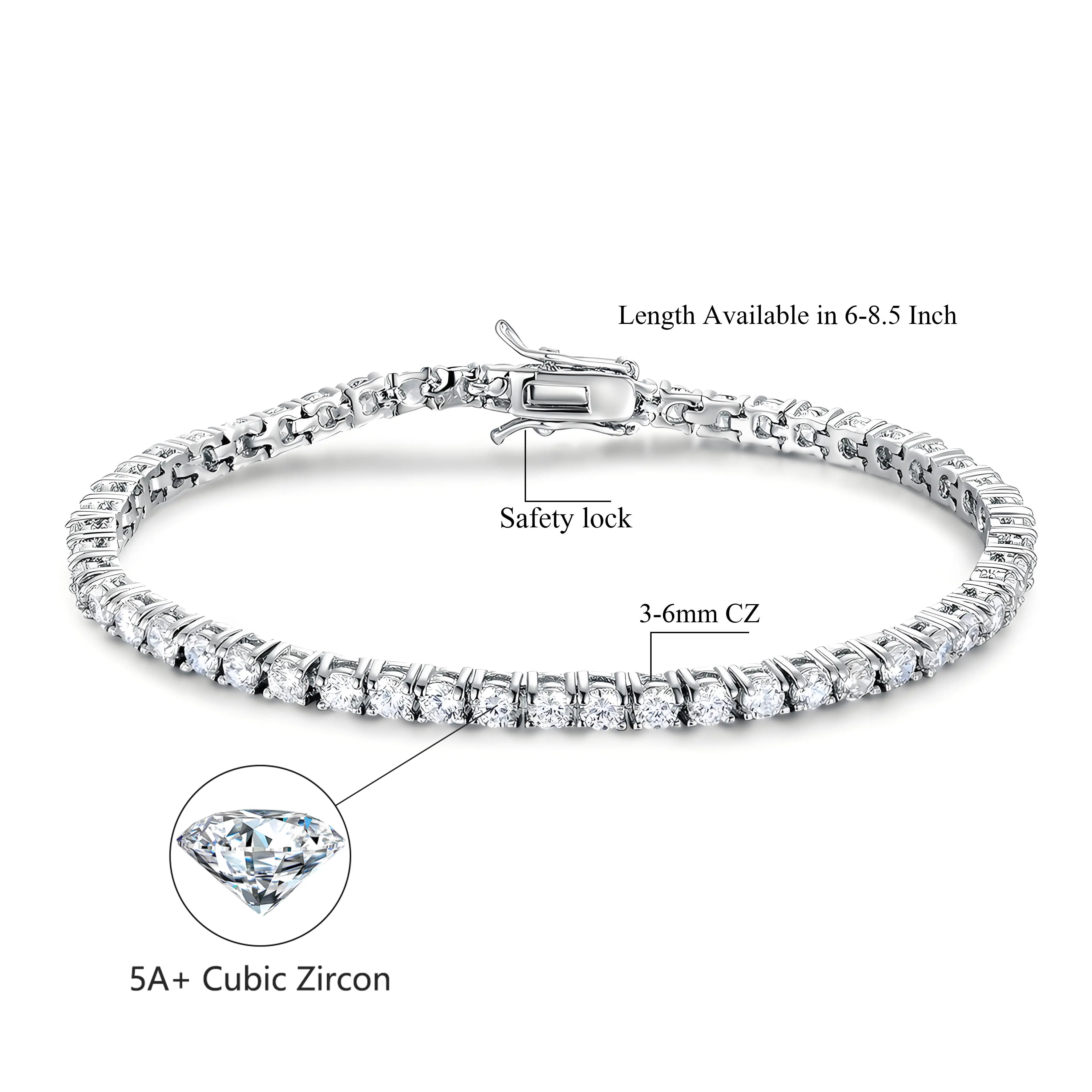[[5A+ Cubic Zirconia]]   2-6MM  Round Cut Wateroof Tennis Bracelet Tennis Anklet Tennis chain for Men Woman Classic Barcelets Anniversary Birthday Engagement Gift High Quality Hiphop Unisex Style