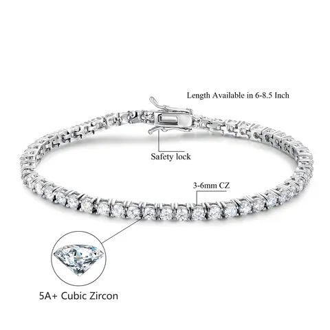 GEMSME Unisex 6mm Brass Round Cut Cubic Zirconia Waterproof Tennis Bracelet - 6 inch (Women), Tennis Chain, Bracelets for Women, Easy Layering, High-Quality Sohochic Casual Jewelry, 30-Day Quality Guarantee Gift