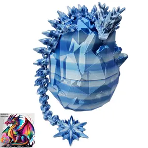 3D Printed Dragon Fidget with Locking Egg, 13" 3D Crystal Dragon Eggs with Winter Snowflake Dragon Inside, Fully Articulated Dragon 3D Printed with PLA, Dragon Gift for Men and Women for Christmas