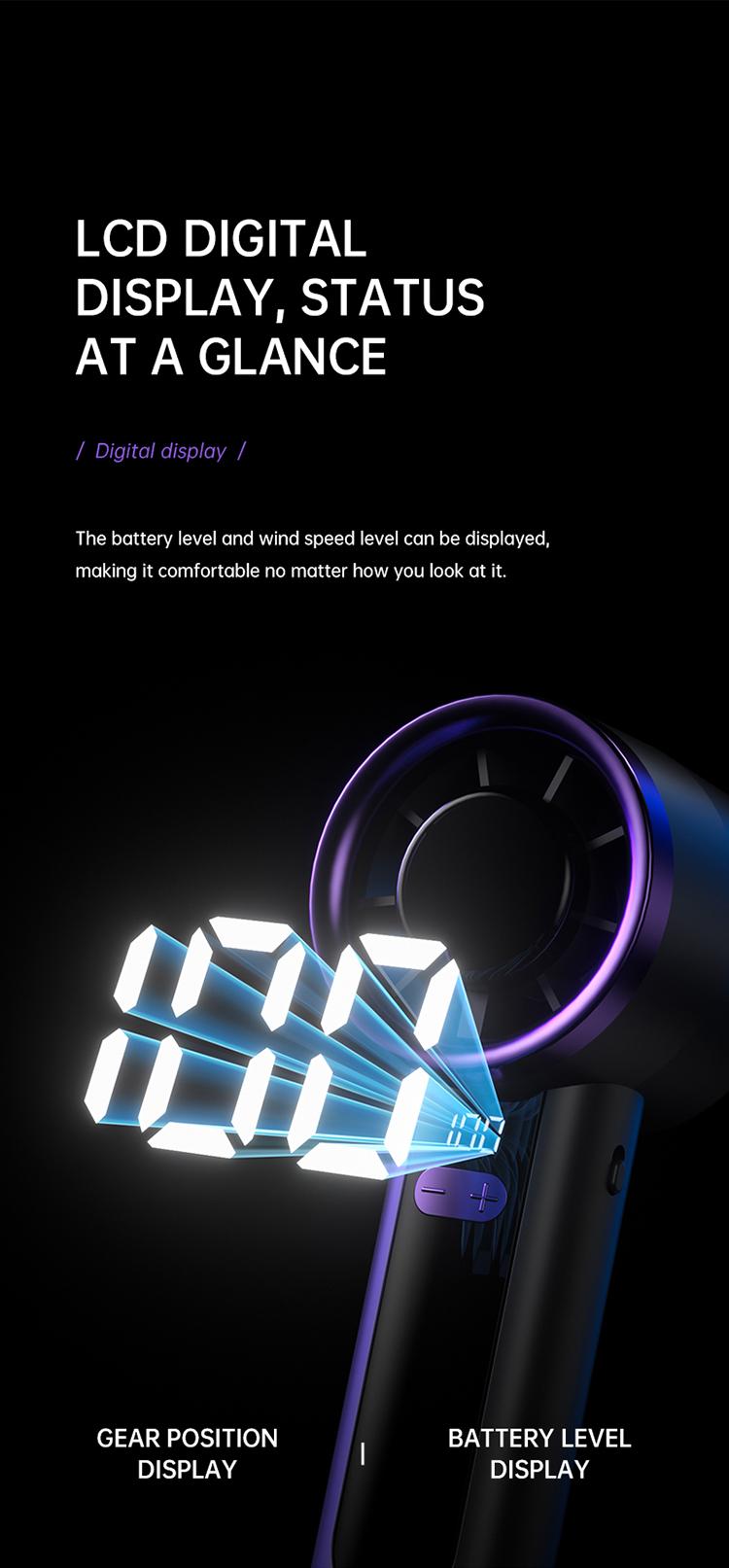 Portable Handheld Mini Fan with Digital Display-100 Levels High Speed Cooling Long Battery Life Rechargeable Powerful Turbo Fan, Pedestal or Desktop for Home Office outdoor