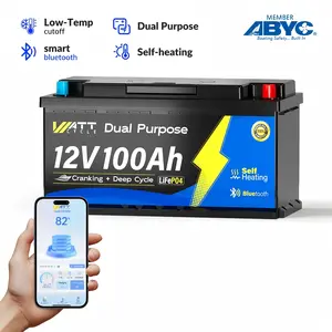 Wattcycle 12V 100Ah 1200CCA Dual Purpose Marine Cranking Battery with Bluetooth and Self-heating，Easy travel，boats，Smart application control