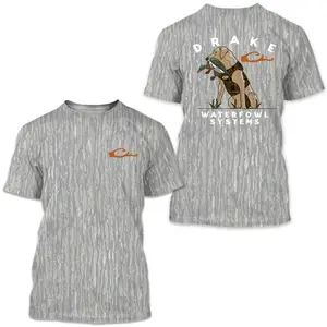 Drake Waterfowl Dog TShirt, Mossy Oak Washed Bottomland Mallard Tee, Hanting Shirt, Gift for Dad, Gift For him Casual Breathable