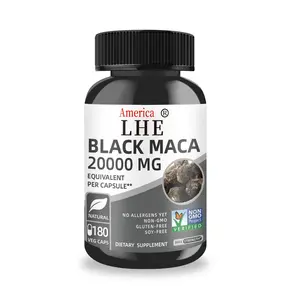 LHE Black Maca 20000mg Per Caps Edible Supplement 180 Veggie Capsules ( Non-GMO, Vegan, Gluten Free, Soy Free ) Fitness Healthcare Dietary Optimum