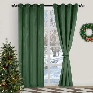 Wine Red/Royal Blue/Olive Green Velvet Curtains 2 Panels - Soft Room Darkening Grommet Window Curtain Panels for Bedroom/Theater/Patio Door with Tiebacks