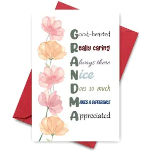 Grandma Appreciation Card, Watercolor Flower Design Greeting Card with Envelope, Perfect for Mother's Day Or Special Occasions