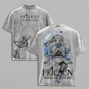 Frieren Beyond Journey’s End Tee & Hoodie Washed, Vintage Washed Heavy Cotton Oversized Anime Manga T-Shirt Set, Retro Unisex Streetwear Graphic Top, Fantasy Healing Journey Edition, Japanese Anime Merch