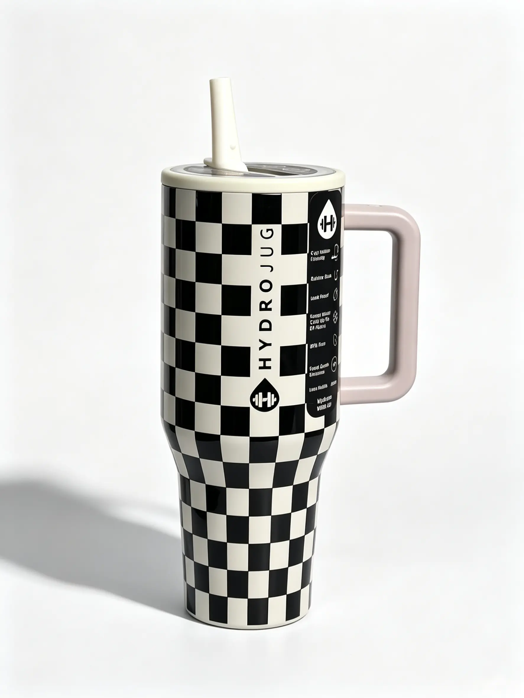 40oz Insulated Checkered Tumbler - Keeps Water Cold 24 Hours, Leakproof Flip Lid, Fits in Car Cup Holders