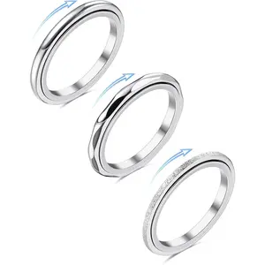 Drperfect 3 Count Stainless Steel Fidget Ring Set - Anti-Stress Spinner Rings for Women & Men | Anxiety Relief Thumb Bands