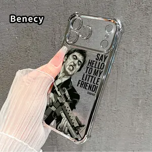 Compatible with iPhone 17 Pro Max 16 15 Plus Air 14 13 12 11 E Case Scarface's Threatening Gesture Pattern Clear Protective Four Corners Air Cushion Anti-drop Shockproof Cellphone Casing