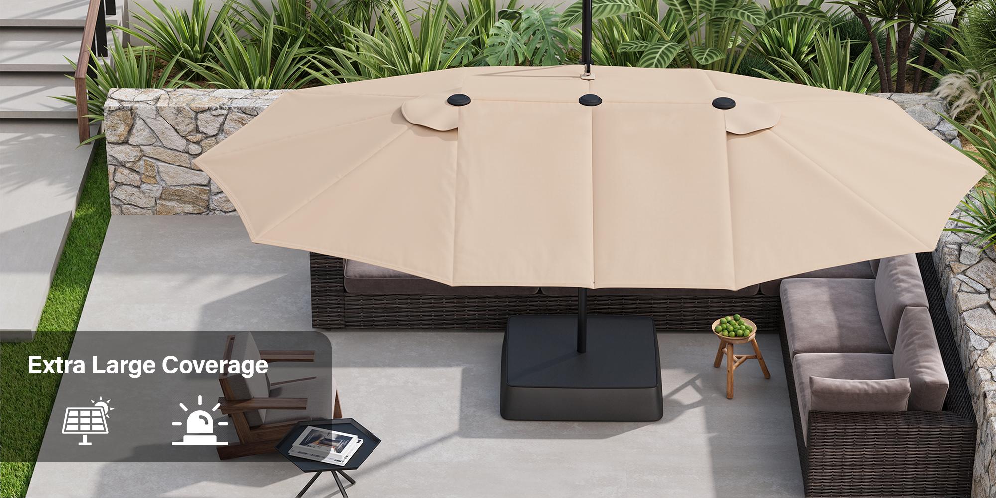 【Adjustable Tilt & Double-Sided】ONBRILL 13/10FT Cantilever Patio Umbrella with Base Included, Heavy Duty Large Outdoor Umbrella Offset for Pool, Patio, Backyard,Outdoor Furniture,Garden Furniture,Summer,Mother's Day Gift
