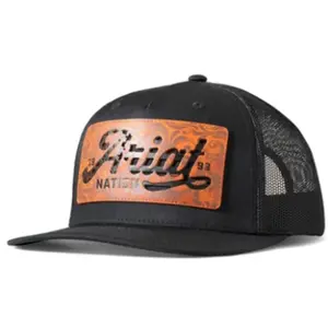 Ariat Men's Black Leather Patch Logo Baseball Cap - Gorra