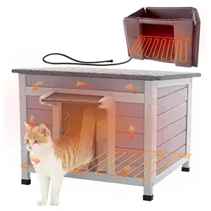 Aivituvin-AIR12-IN-HP Outdoor Heated Wooden Cat House with Heating Pad |Cat Shelter |Feral Cat House